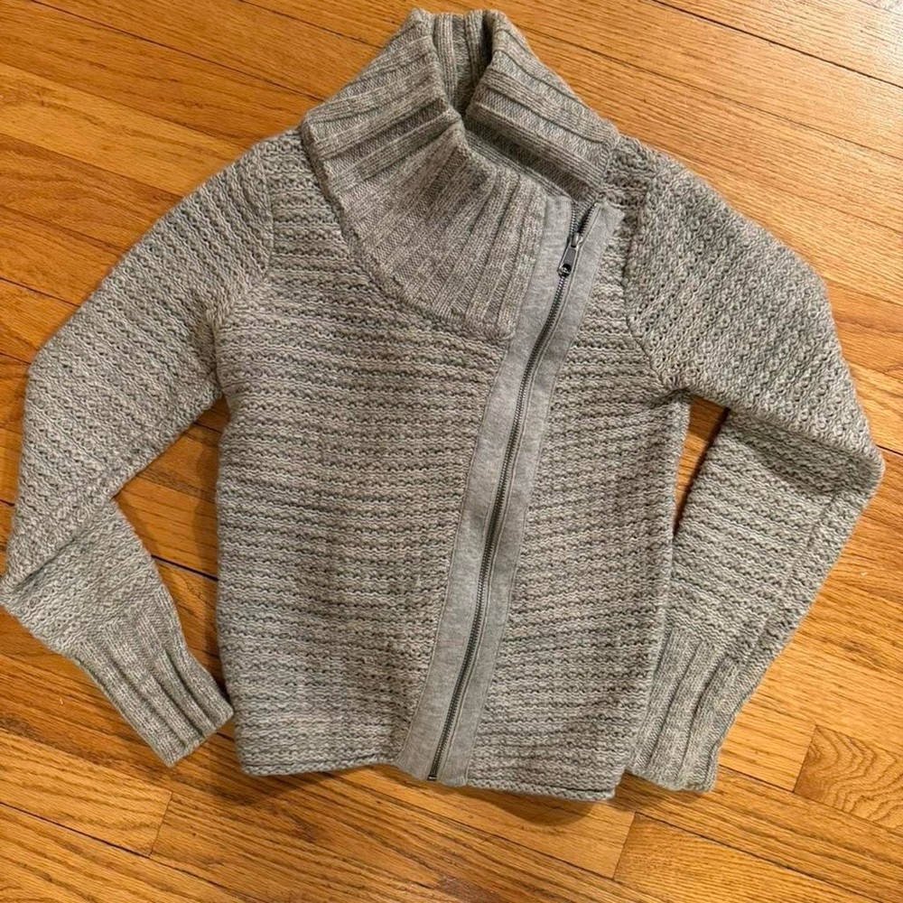 Athleta Wool Asymmetric Zip Cozy Gray Women's Sweater